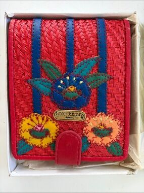 Vintage Cora Jacob’s Red Raffia Woven Floral bifold Wallet